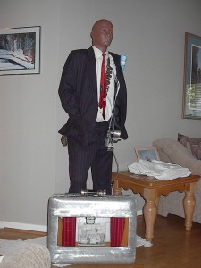 "Corporate Terrorist" life size notice my Italian silk suit
